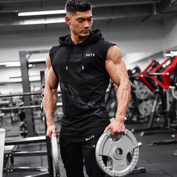 

muscle exercise running brothers fitness training vest men's new summer basketball sleeveless hooded vest, White;black