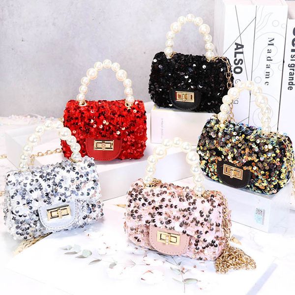 

kids handbags fashion bag girls bags children accessories summer mini women purse children's shoulder messenger handbag sequin princess, Black