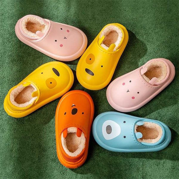 

kids slippers warm plush children cotton-padded shoes waterproof fur cartoon toddler baby boys girls shoes soft cute shoes 211023, Black;grey