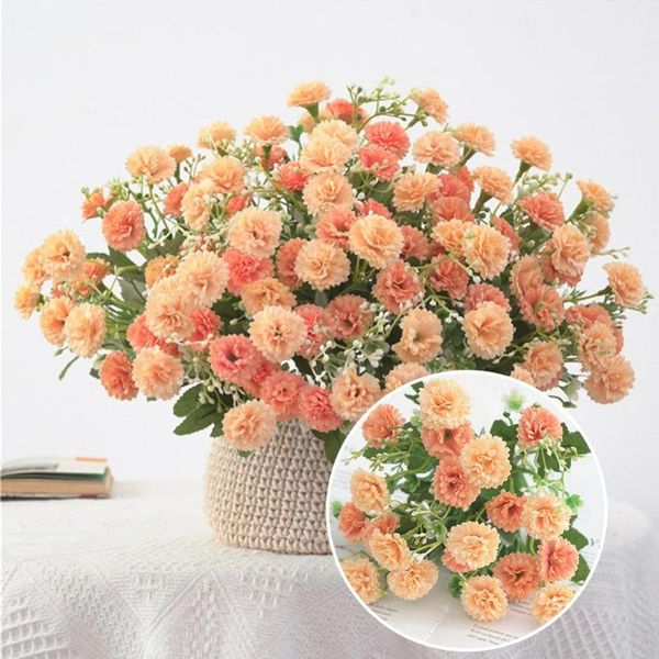 

bouquet artificial flowers carnation clove gerbera silk fake flower with leaves flores for diy home garden wedding decoration decorative & w