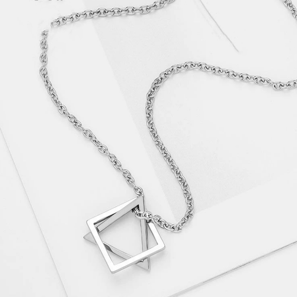 

pendant necklaces necklace interlocking square triangle for men, stainless steel modern fashion geometric necklace, jewelr, Silver