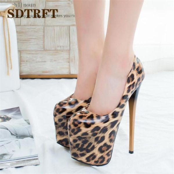 

dress shoes sdtrft fashion stripper pumps platform woman 22cm thin high heels crossdresser sapato feminino leopard print sm stiletto, Black
