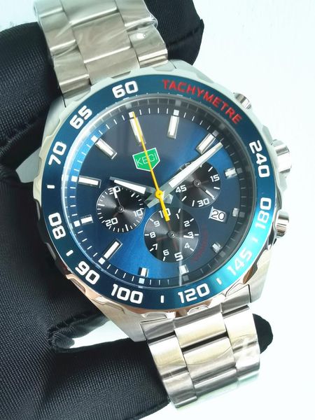 

wristwatches blue sports style high-end mens quartz watch racer chronograph all stainless steel clock waterproof luminous custom logo watche, Slivery;brown