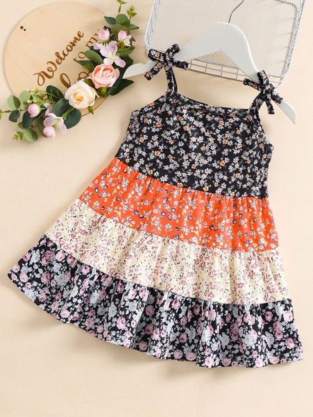 

baby ditsy floral ruffle hem cami dress she, Red;yellow