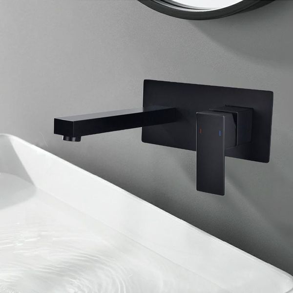 

matte black wall mounted bathroom basin sink faucet square bathtub single handle solid brass & cold mixer tap faucets