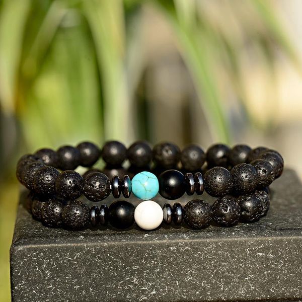 

charm fashion men's bracelet bileklik natural lava stone beads for women hematite meditation homme beaded, strands, Black