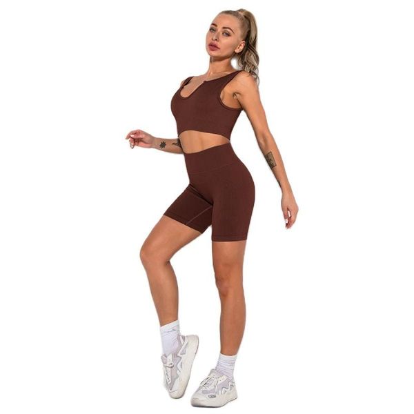 

yoga outfit 2021 seamless knitting sports short sleeve shorts fitness set