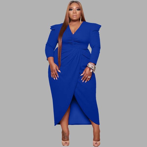 

plus size dresses women's clothing casual style long sleeve v neck dress solid color elegant party wholesale drop, Black