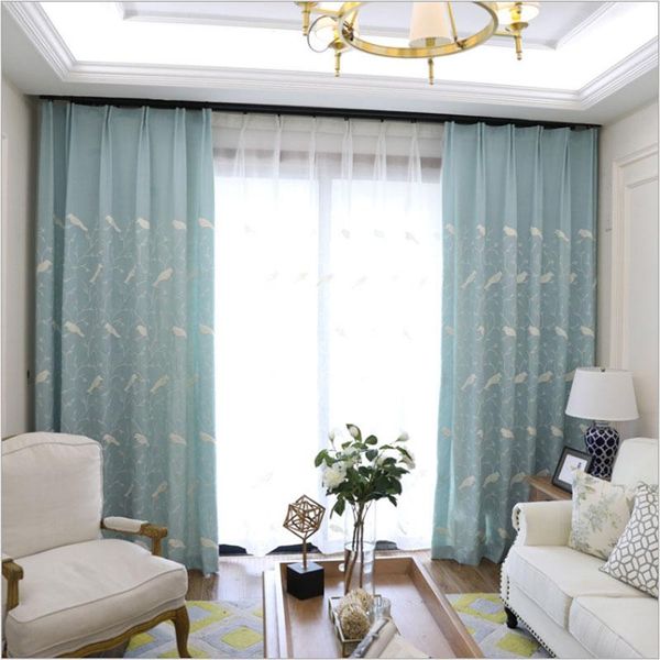 

countryside style screens fresh garden bird pattern embroidery sheer tulle + blackout curtains custom for living room curtain & drapes