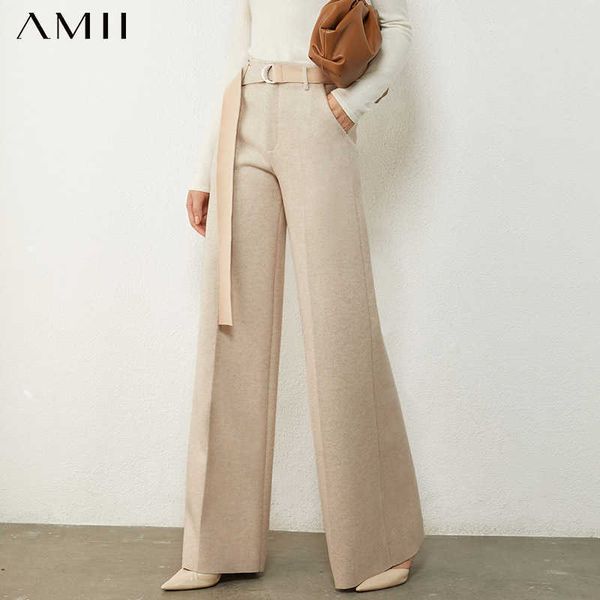 

amii minimalism winter causal thick women's pants offical lady solid loose female woolen pants fleece women trousers 12040775 211006, Black;white