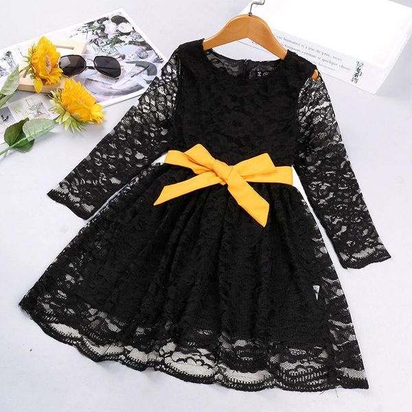 

girl's dresses one-piece big girl autumn dress bow lace hollow out full blace slim fashion party princess christmas children's clo, Red;yellow