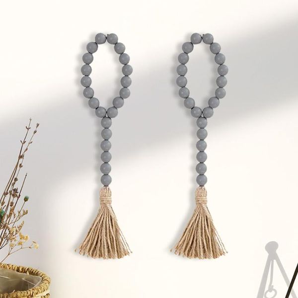 

decorative objects & figurines grey/neutral/black wood bead garland with jute rustic wall hanging tassels string farmhouse ornament diy home