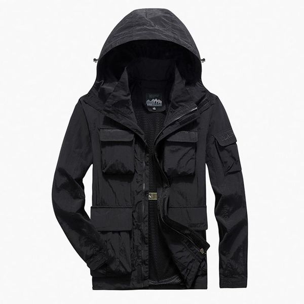 

men's jackets casual spring autumn outerwear windbreaker man hooded coat multi-pocket males climbing clothes plus size 6xl 7xl, Black;brown