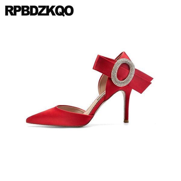 

dress shoes crystal  42 bride white pointed toe rhinestone size 33 diamond women thin red satin plus pumps 11 43 3 inch high heels, Black