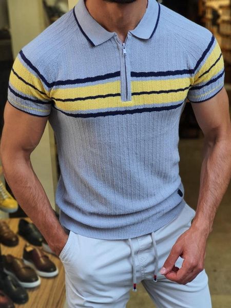 

men's polos short-sleeved shirt 2021 summer casual daily striped contrast sweater clothing top, White;black