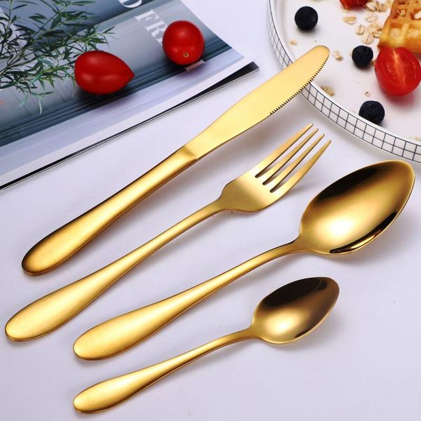 

dinnerware sets 4 piece luxury gold flatware 304 stainless steel european cutlery set silverware knife golden spoon fork teaspoon