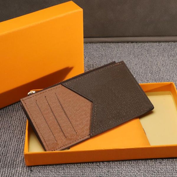 

card holders luxury design women zip coin purse bank package holder lady's bags with box, Brown;gray