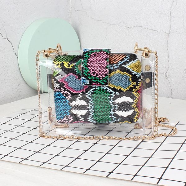 

fashion autumn jelly transparent crossbody bags pvc python pattern women small square bag, Black;red
