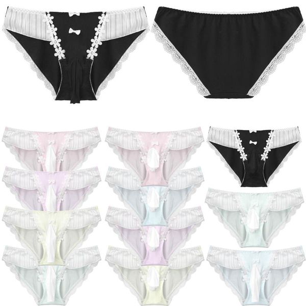 

underpants cotton brief panties lingerie soft flower embroidery lace trim low waist underwear bulge pouch elastic waistband, Black;white
