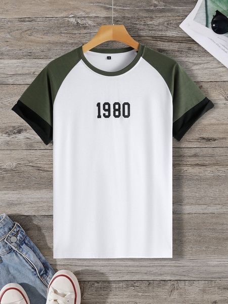 

men color block letter graphic raglan sleeve tee n2n4#, White;black