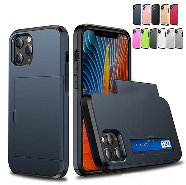 Capas telefônicas por cartão de crédito híbrido para iPhone 13 Pro Max 12 Mini 11 Samsung S22 PLUS S21 Ultra S21FE S20 Fe Note20 TPU PC 2 em 1 Capas traseiras à prova de choque