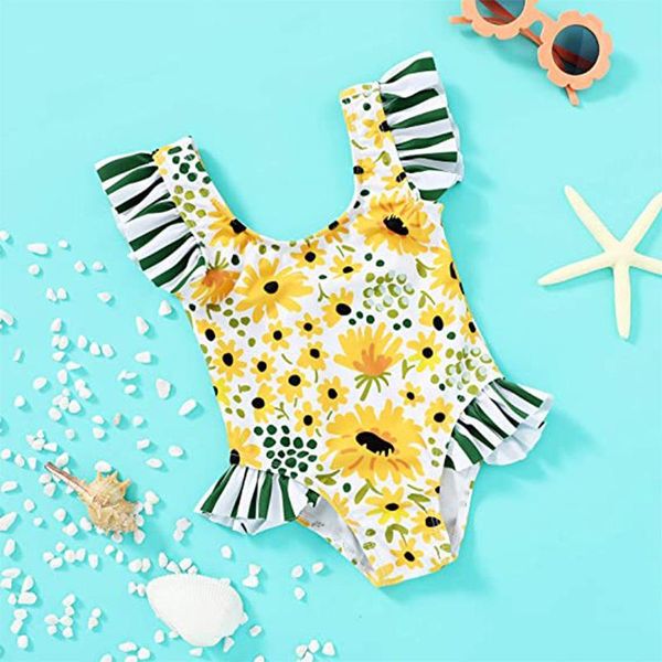 

one-piece swimsuit summer sleeveless flower and watermelon print fresh lovely beachwear one-pieces, Black