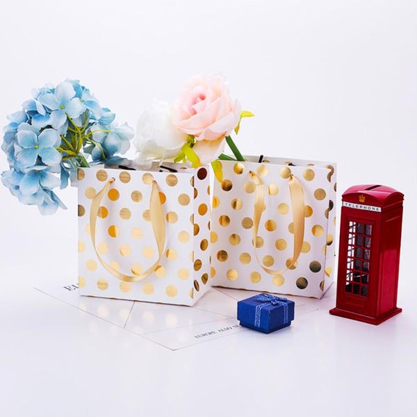 

gift wrap 10pcs bags mini gold dots paper packaging candy box with ribbon handles for birthday weddings christmas present