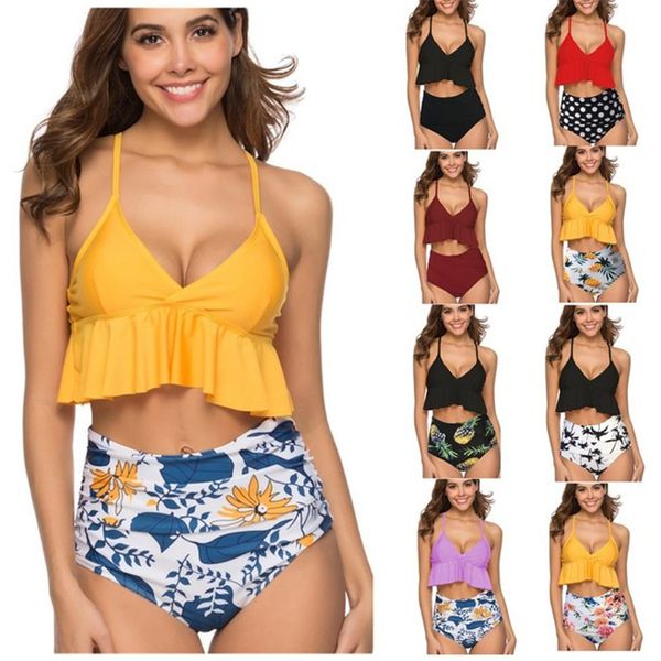 

women bikini set snake print high waist bikinis two pieces 2019 floral ruffle swimsuits brazilian swimwear bathing suit women, White;black