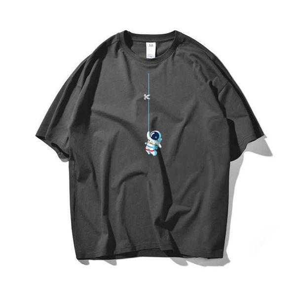 Engraçado corda astronauta macho manga curta camiseta 100% algodão de alta qualidade japonês homens streetwear t-shirt top t-shirt 210527
