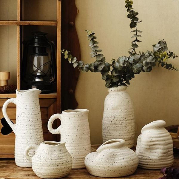 

vases nordic modern ceramic matte flower pots with handle minimalist farmhouse decorative vase dried floral arrangement holder