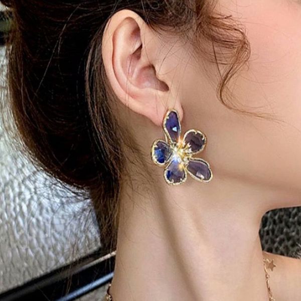 

70%off new net red irregular crystal flower fairy ring super flash temperament advanced earring clip, Silver