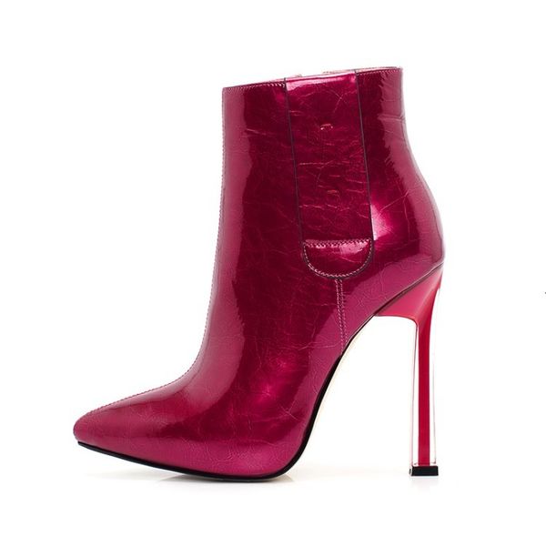 

boots olomm fashionable female ankle boots with fine leather heels high pointed to black toe silver fuchsia women's party shoes size eu