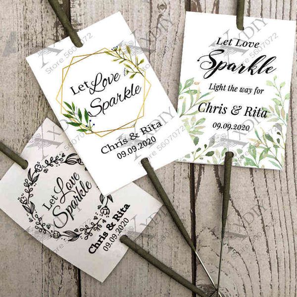 XX DIY – 100 Stück Leucht-/Wunderkerzen-Stick-Tags, personalisierte Hochzeits-Feuerwerk-Tags, „Let Love Sparkle“ 210610