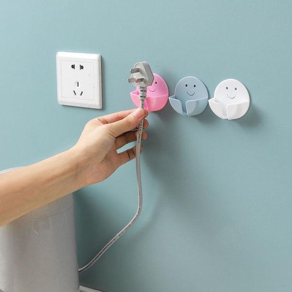 

hooks & rails 4pcs cute wall storage hook power plug socket holder strong adhesive hanger