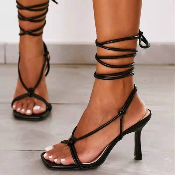 

summer large 43 thin heel high-heeled sandals fashion strap women, Black