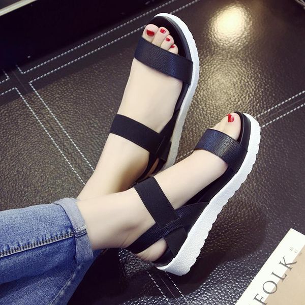 

summer fashion women sandals peep-toe slip roman style shoes holiday vacation ladies flip flops, Black