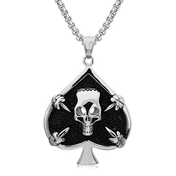 

hip hop jewelry punk style stainless steel chain necklaces for women men fashion playing cards spades skeleton skull pendants pendant, Silver