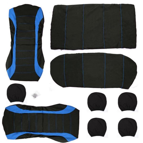 

seat cushions 10pcs blue 9 pcs full cover set car low front back black + edge