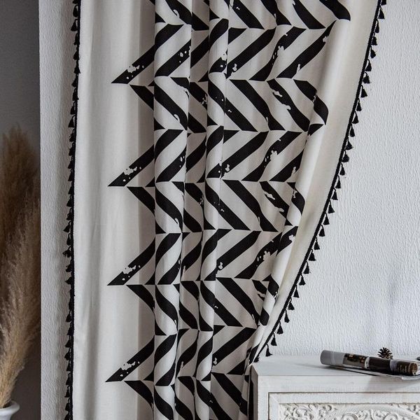 

curtain & drapes finished cotton and linen printing black geometric semi blackout kitchen bay window