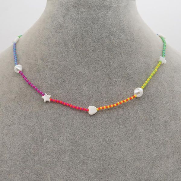 

chains moloye 2021 ins bohemian colored glass beads love shell necklace special-shaped creative simple design female, Silver