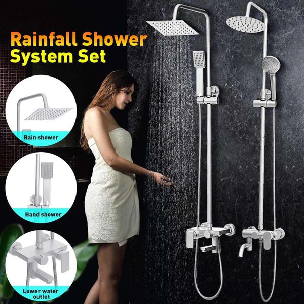 

3-way wall mounted rainfall shower head set faucet system bathroom mixer tap handheld sprayer hose faucets sets