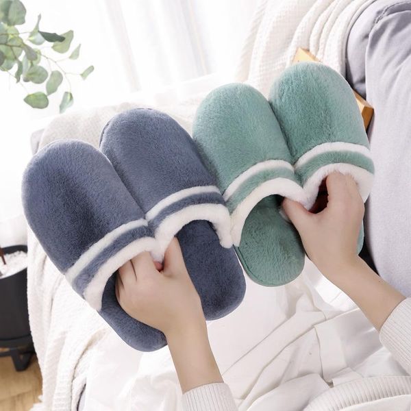 

slippers women's cotton pink home fashion women non-slip fur floor men winter size 36-44, Black