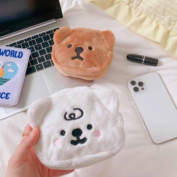

storage bags cartoon bear sanitary napkin bag large-capacity cute plush coin purse women sundries cosmetic case gifts
