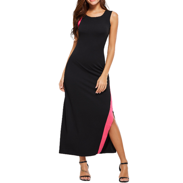 

women casual bodycon dress long black sleeveless summer robe ankle-length party formal fashion elegant maxi dresses 2021, Black;gray