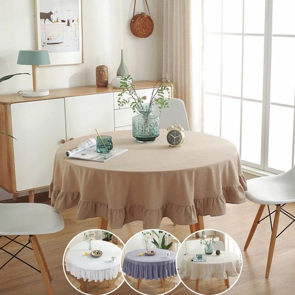 

table cloth nordic round cotton tablecloth wedding party cover pleated lotus edge dining for room tea coffee decor