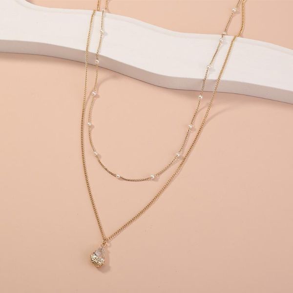 

chains light luxury jewelry on the neck water drop zircon pendant necklaces for women double layered pearl clavicle chain necklace, Silver