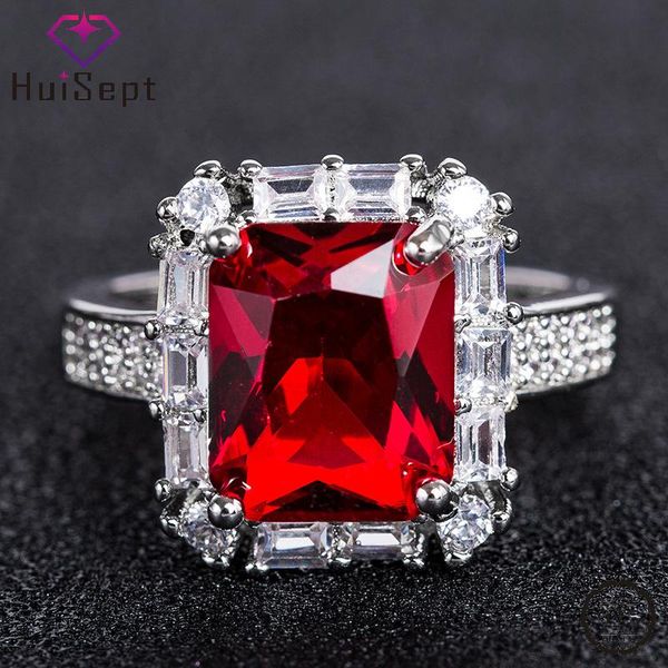 

cluster rings huisept ring for women 925 silver jewelry accessories retro geometric ruby zircon gemstone wedding engagement wholesale, Golden;silver