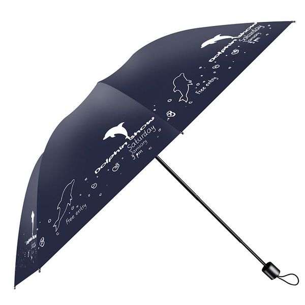 

umbrellas creative three folding iron tube umbrella women anti uv black coating sunny rain parasol outdoor adults birthday gifts