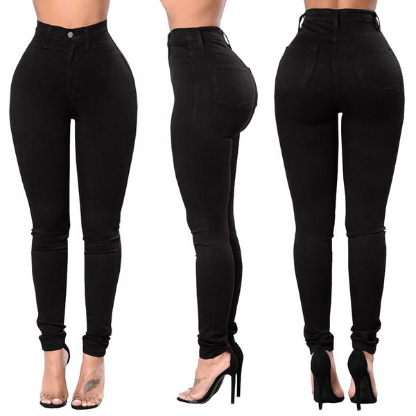 

women skinny jeans push up middle waist lady casual slim fit long pants female trousers, Blue