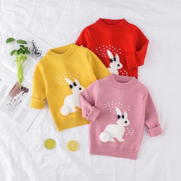 

pullover girl's clothing, children's cartoon white knit sweater, korean style blouse, baby sweater, Blue